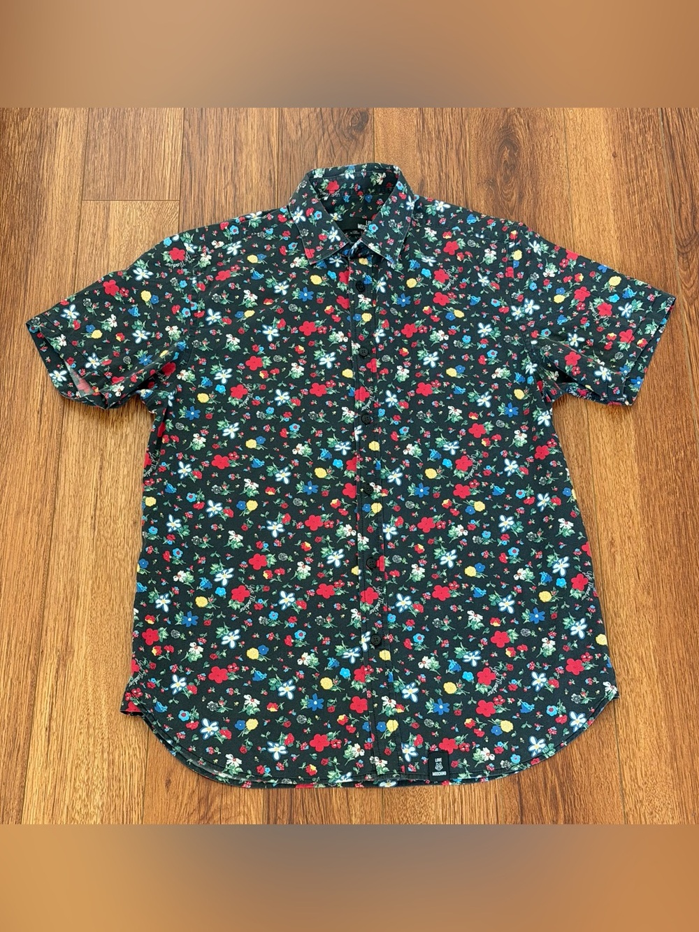 Love Moschino Men's Medium Floral Button Up Shirt Short Sleeve Black